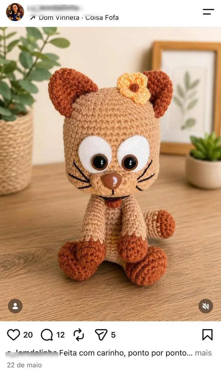 Post de uma aluna mostrando o gatinho que ela fez